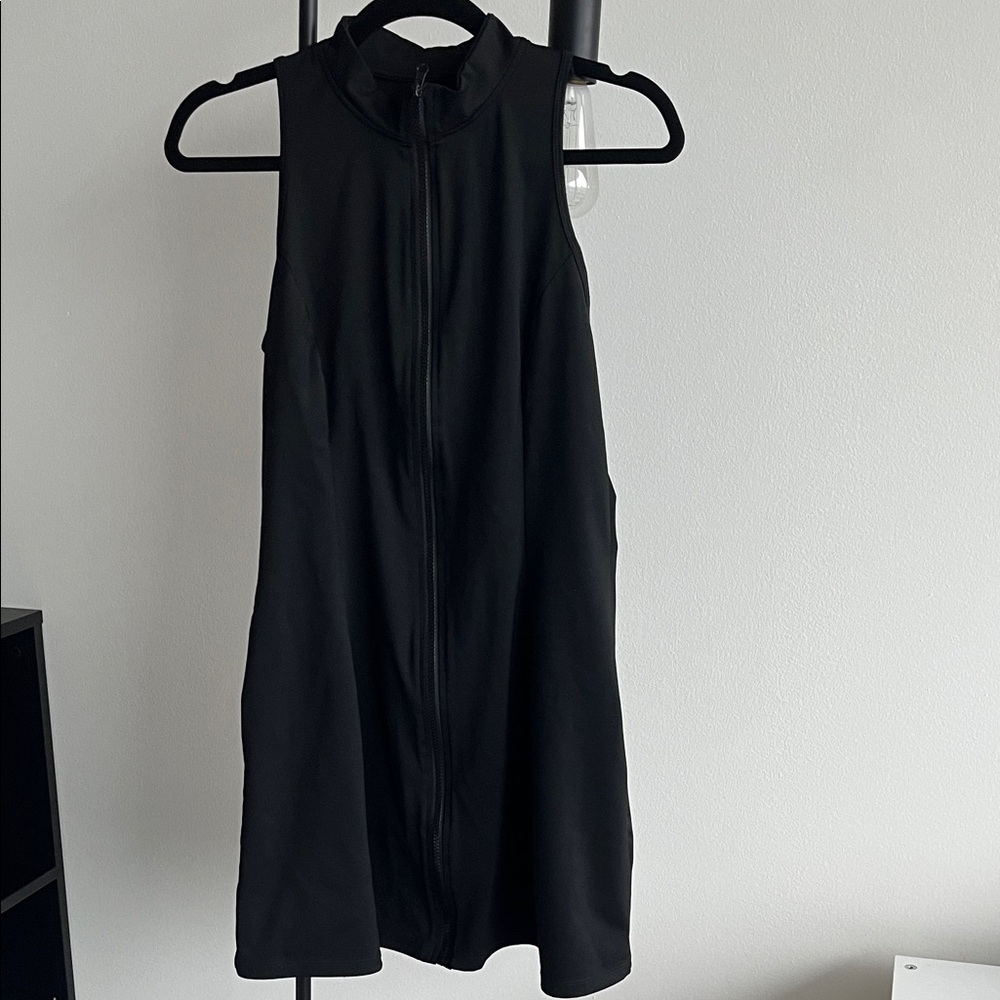 Black Zip Up Athletic Workout Dress, Large